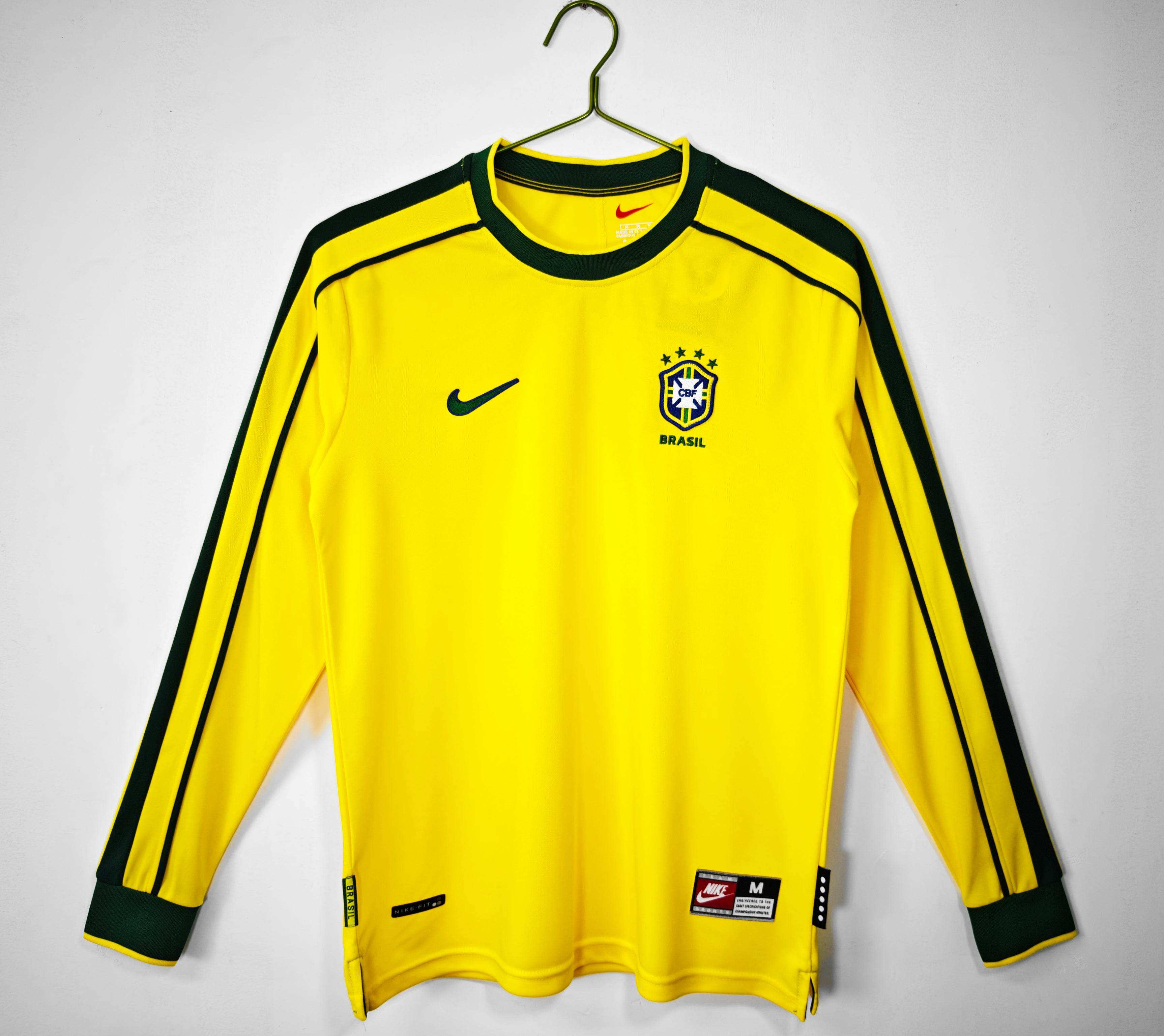Maillot Brésil 1998 Jaune Manches Longues - Édition Vintage Officielle - JERSEY