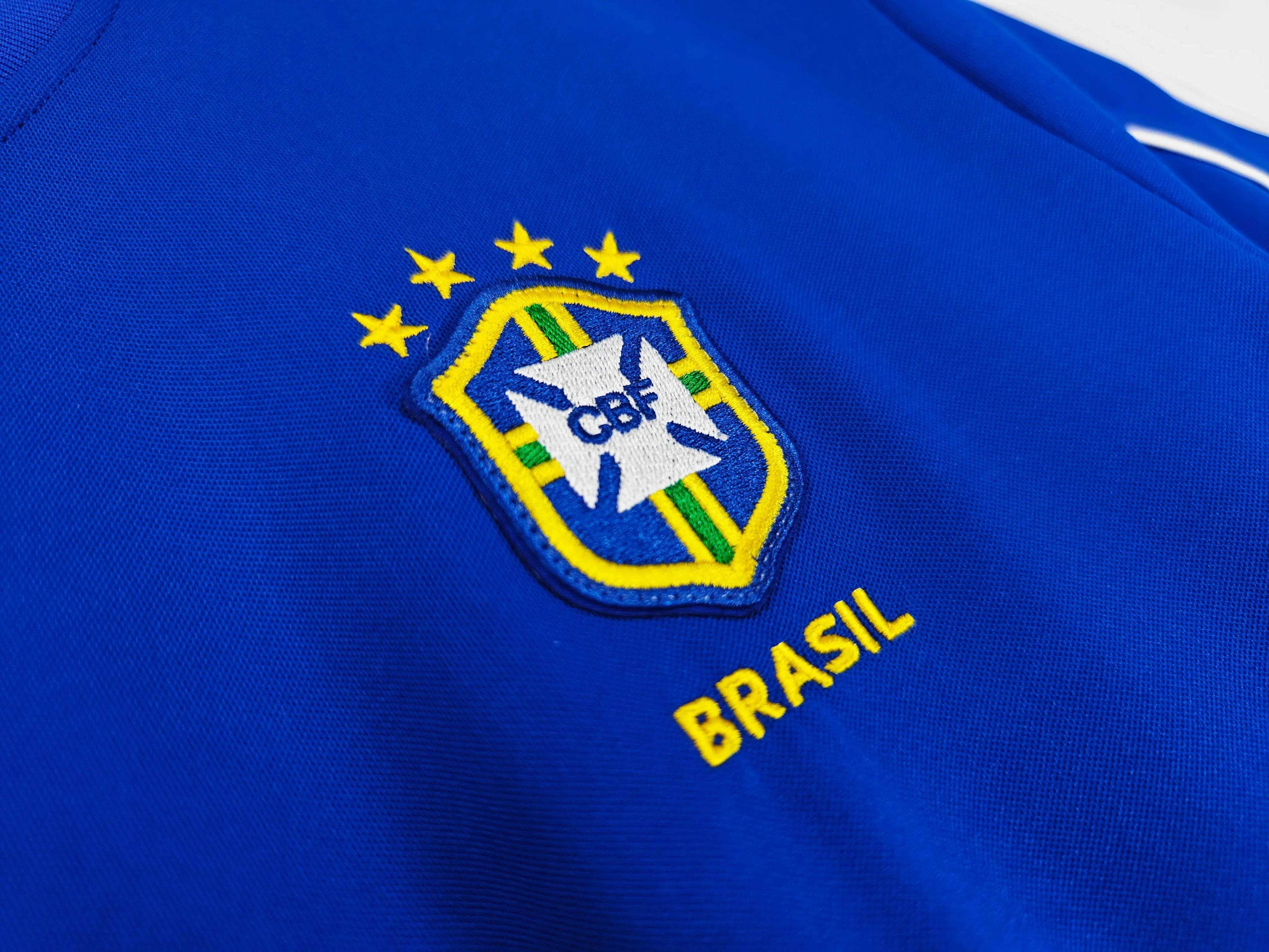 Maillot Brésil 1998 Bleu Manches Courtes - Édition Vintage Officielle - JERSEY 