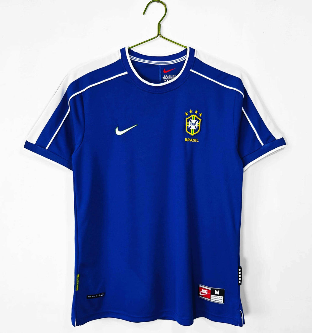 Maillot Brésil 1998 Bleu Manches Courtes - Édition Vintage Officielle - JERSEY 
