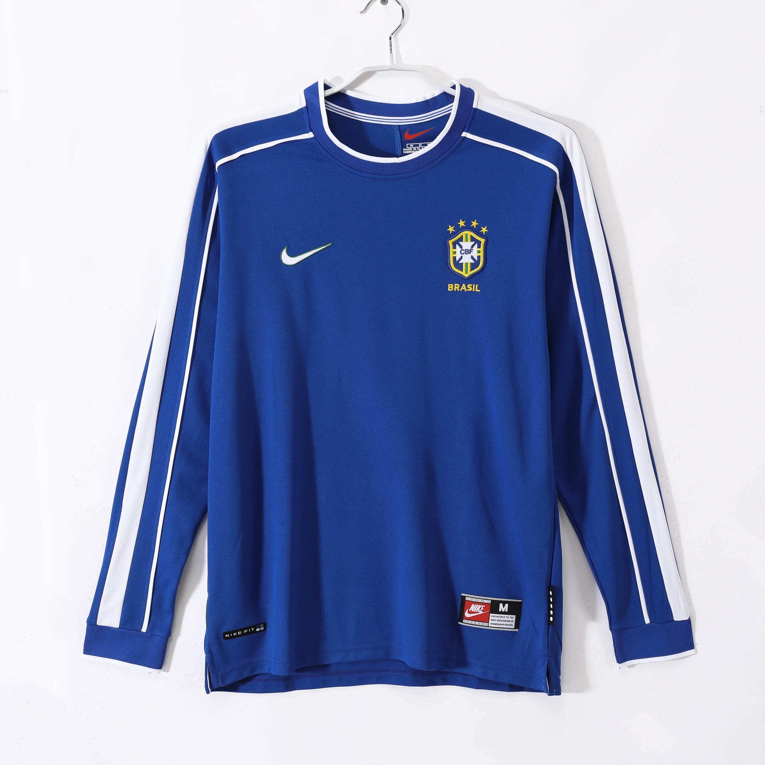 Maillot Brésil 1998 Bleu Manches Longues - Édition Vintage Officielle - JERSEY 